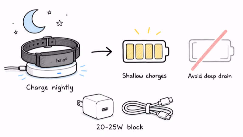 Charging the Halo Collar 5 nightly with shallow cycles to protect long-term battery health
