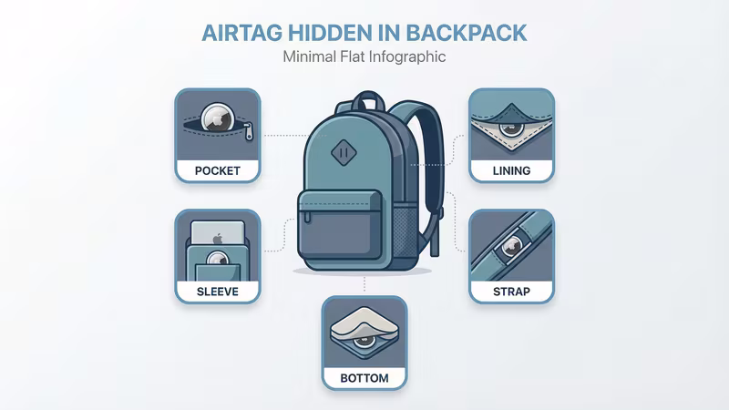 Five best spots to hide an AirTag in a backpack rated by concealment and signal