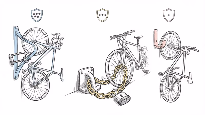 Security comparison between Hiplok AIRLOK, ground anchor, and standard wall hook