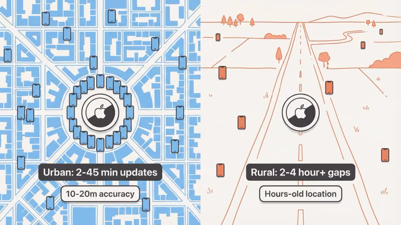 How iPhone density affects AirTag tracking accuracy in urban versus rural areas