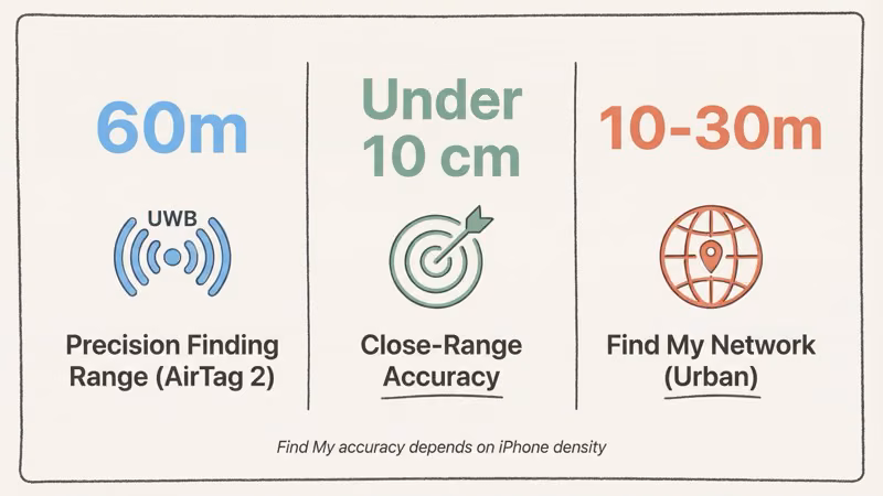 Summary of AirTag accuracy statistics across all tracking modes