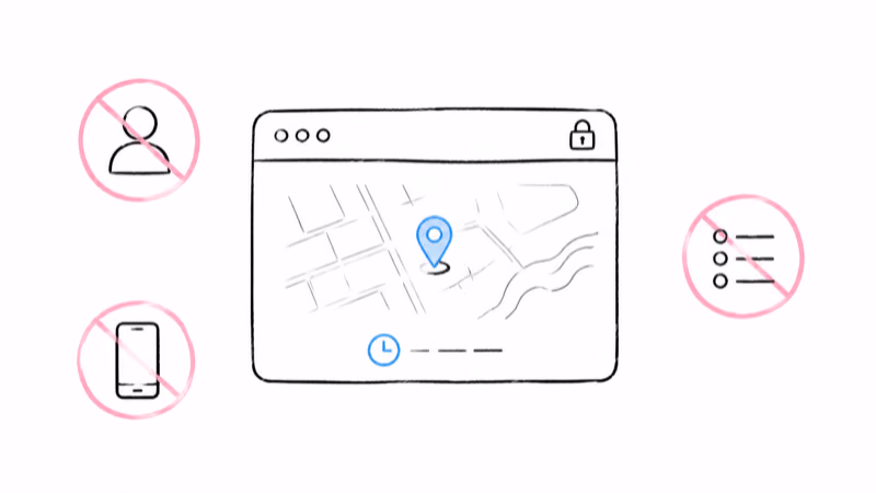 Read-only shared page showing only a map pin and timestamp while account and personal details stay hidden