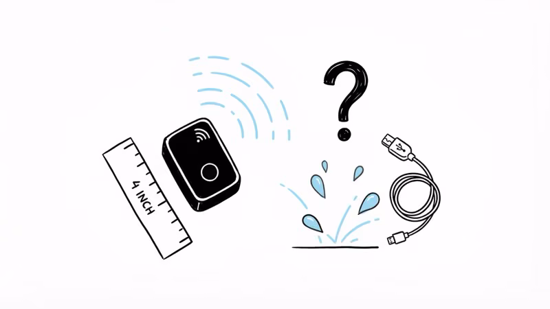 Invoxia GPS tracker build quality showing compact size and splash-resistant design limitations