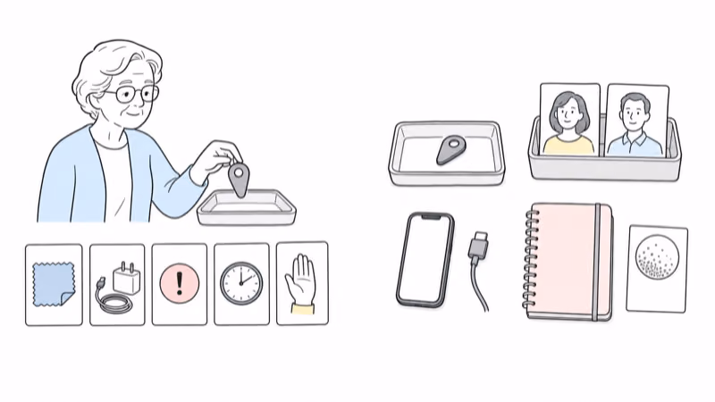 Wordless hand-drawn split scene of a time-limited Jiobit trial and separate offboarding that removes viewers, ends service, and deletes account data