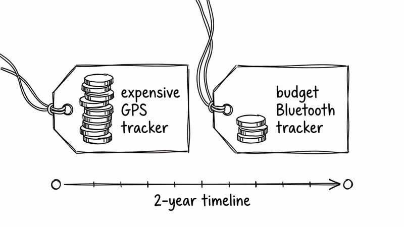 Two-year cost of ownership comparison between Jiobit GPS tracker and Tile Bluetooth tracker