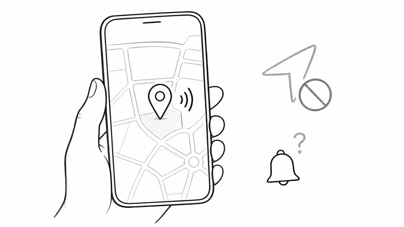 Phone map pin and sound for the card, with a crossed-out Precision Finding arrow and an unreliable alert