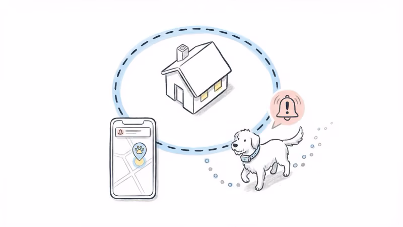 Kippy Vita S geofencing map view with circular and polygon virtual boundaries for pet location alerts