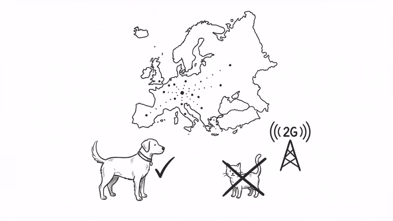 Kippy Vita S suitability guide showing European coverage and pet size requirements