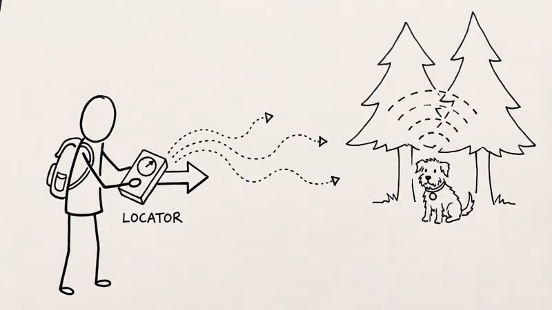 Using Marco Polo handheld RF locator horizontally with line-of-sight to pet collar tag