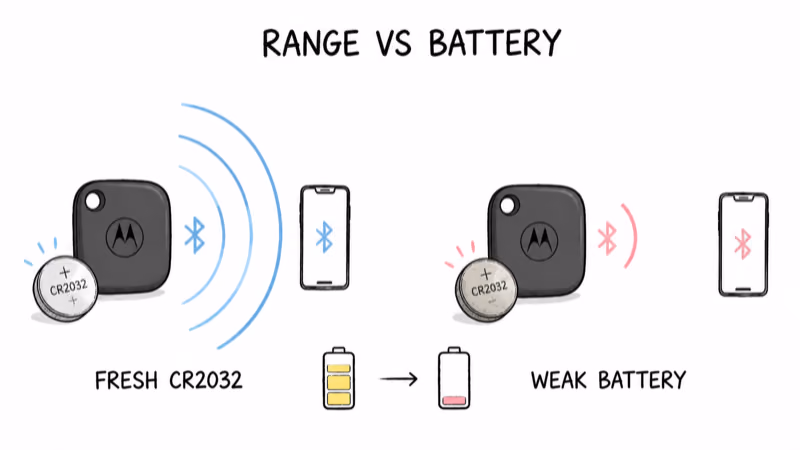 Checking the Moto Tag 2 CR2032 battery and Bluetooth range before blaming the app