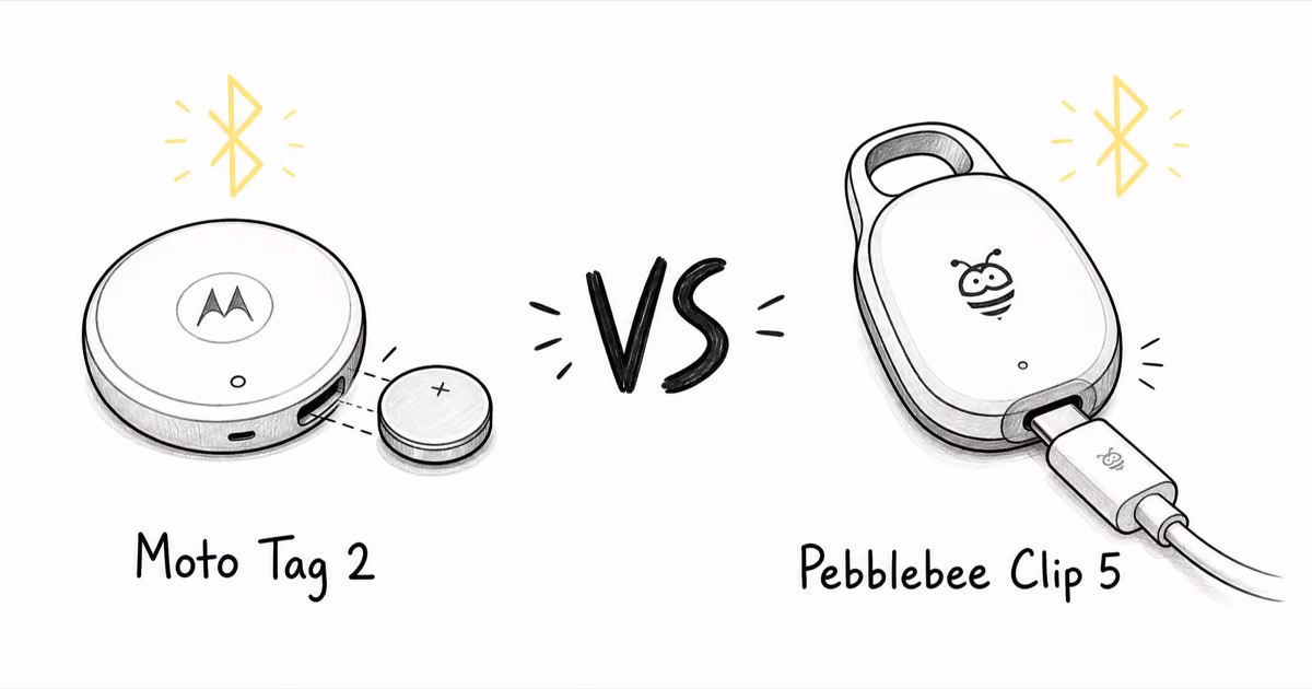 Moto Tag 2 vs Pebblebee Clip 5: CR2032 or Rechargeable?