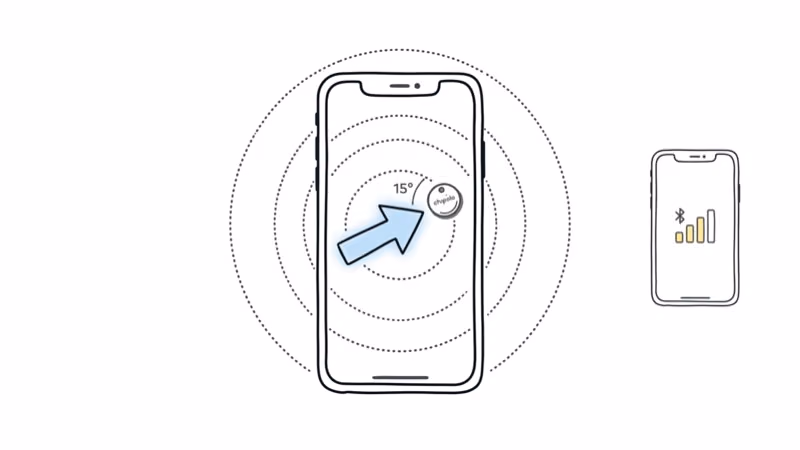 UWB precision finding arrow on phone screen versus Bluetooth only signal bars