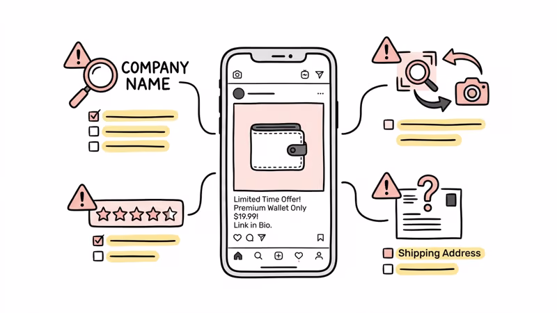 Social media wallet scam red flags checklist showing verification steps to spot fraud