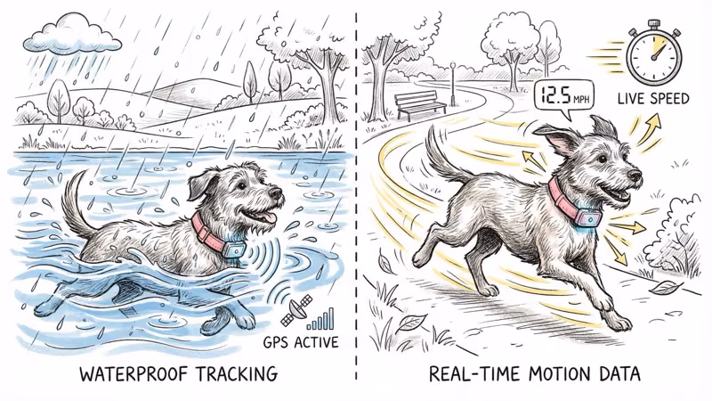 Pawfit 3 and Tractive GPS trackers side by side on dog collars