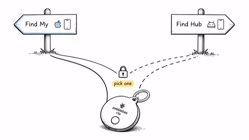 Pebblebee Clip forks to Find My or Find Hub at setup, so you can't use both networks at once