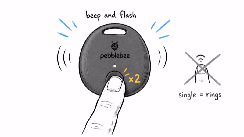 Double-pressing the Clip's button makes it beep and flash for pairing, while a single press only rings it
