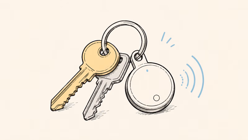 A clip-on tracker hanging from a ring of house keys