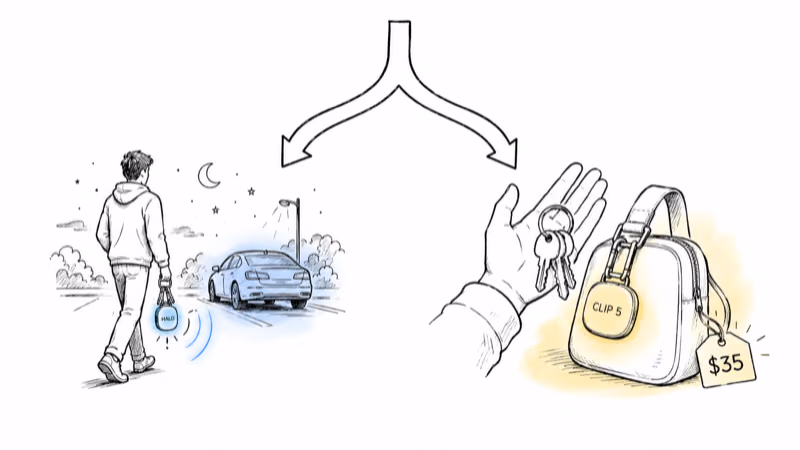 Decision fork between the Halo siren for walking to a car at night and the $35 Clip 5 finder