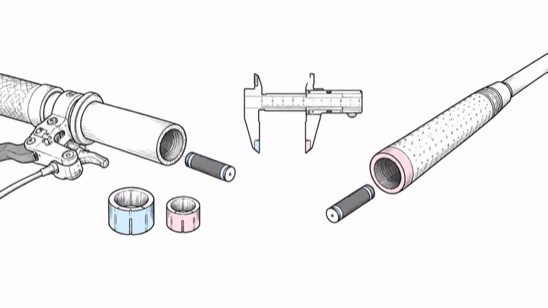 Cutaway comparison of a bike handlebar and golf club shaft with fit measurements
