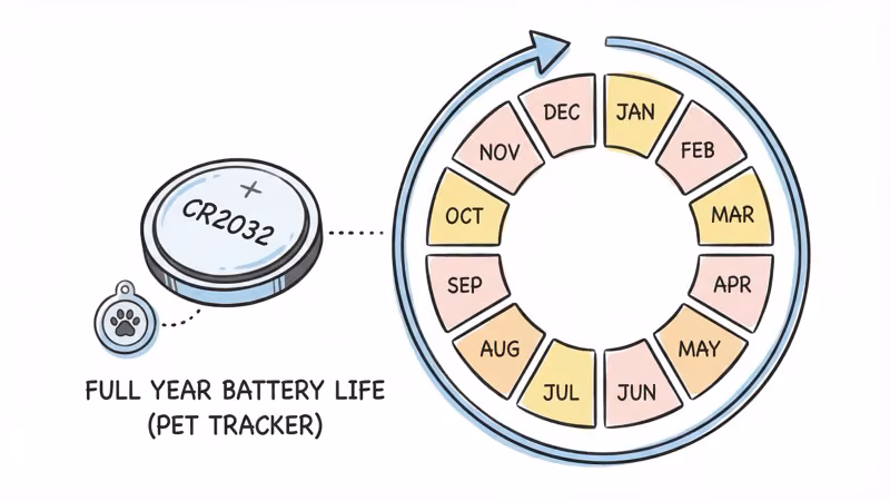 Battery life comparison between PitPat 1-year CR2032 and FitBark 6-month rechargeable