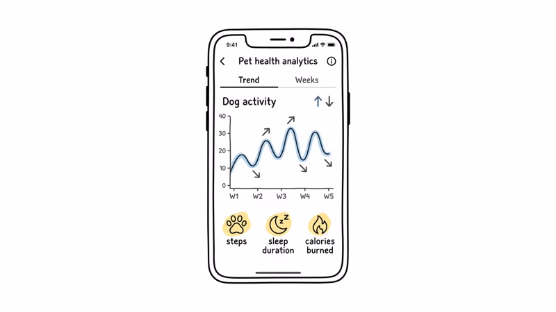 FitBark health analytics dashboard displaying 100 days of stored dog activity data