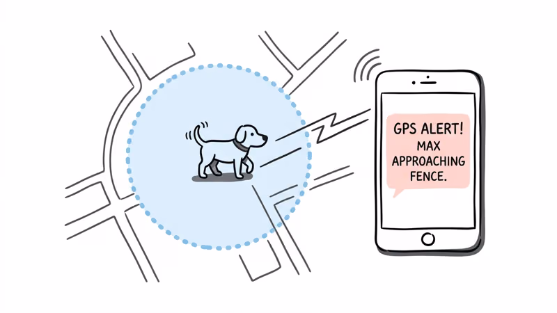Pawfit GPS geofencing feature showing virtual safe zone boundaries on a dog tracking map