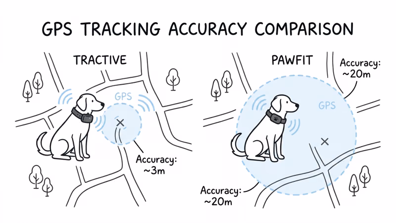 PitPat and Tractive GPS tracking accuracy comparison on a walking route