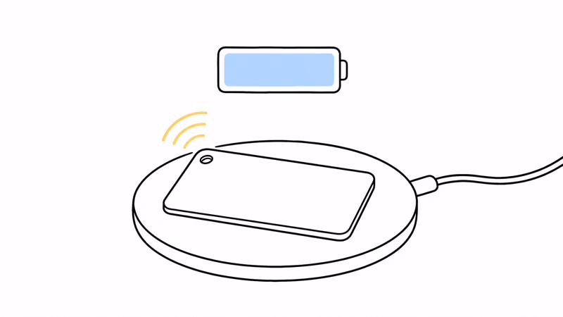 Ridge tracker card recharging on a Qi wireless pad with battery nearly full