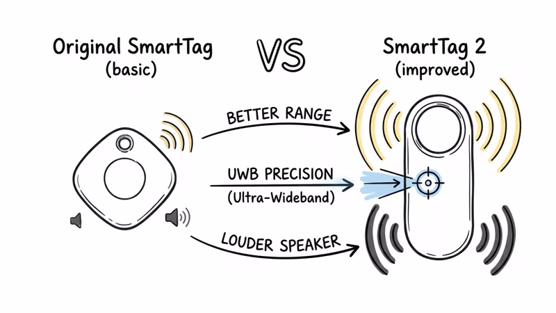 Samsung Galaxy SmartTag compared side by side with SmartTag 2 upgrade features