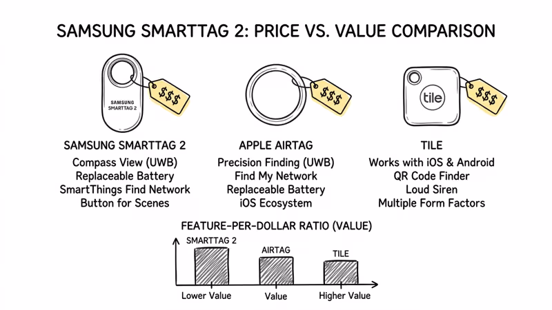 Samsung SmartTag pricing compared against AirTag and Tile tracker alternatives