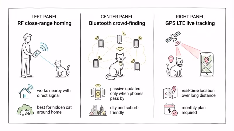 Tabcat RF versus AirTag and GPS cat tracker technology comparison