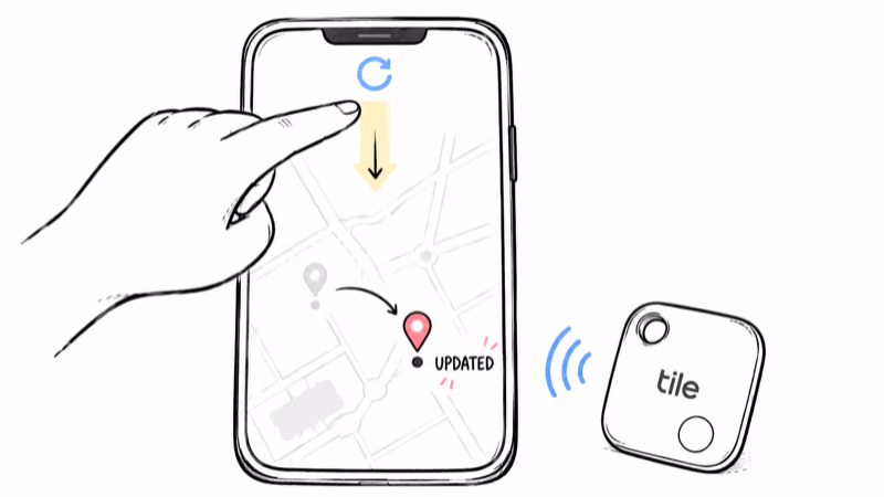 Pulling down in the Tile app to force a map refresh so the location pin updates