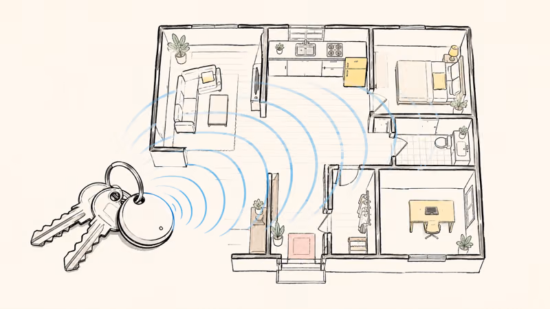 A tracker emitting long-range signal waves across a home