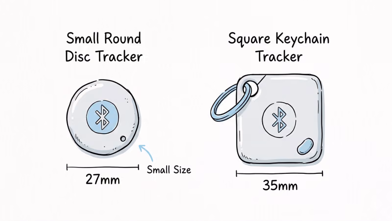 Tile Sticker round disc versus Tile Mate square keychain tracker size comparison
