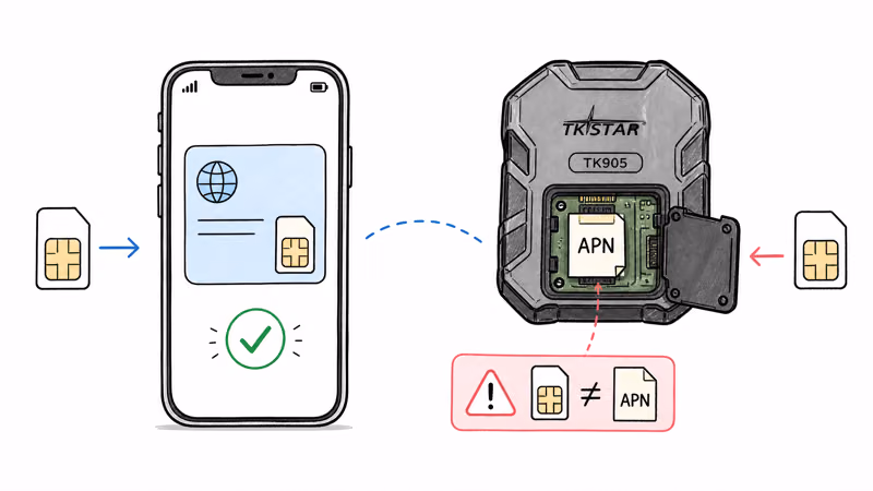 Phone auto-reading SIM carrier profile versus TK905 storing one APN value in firmware memory