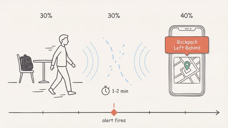 AirTag Notify When Left Behind setup and alert notification on iPhone