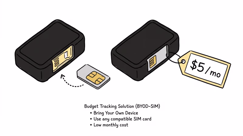 SIM card being inserted into portable GPS tracker as budget alternative to subscription