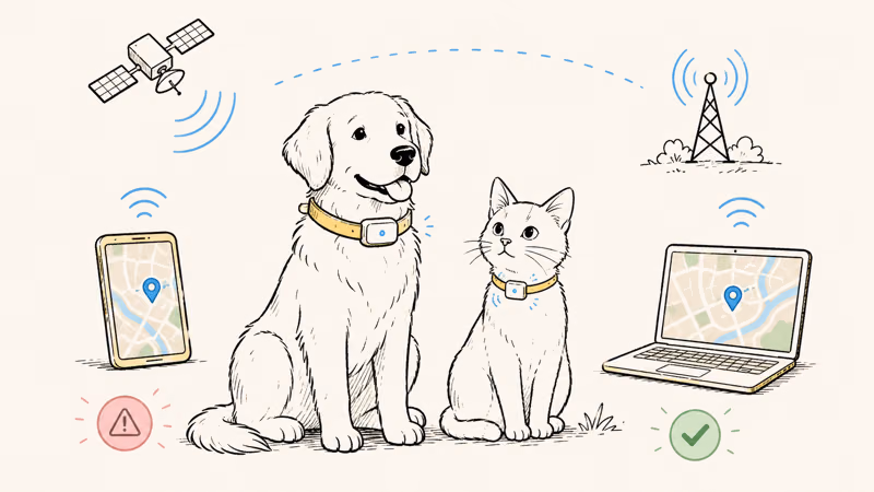 A dog and a cat each wearing a GPS collar