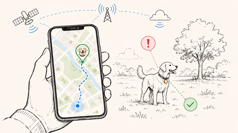 A phone showing a live outdoor pet location map