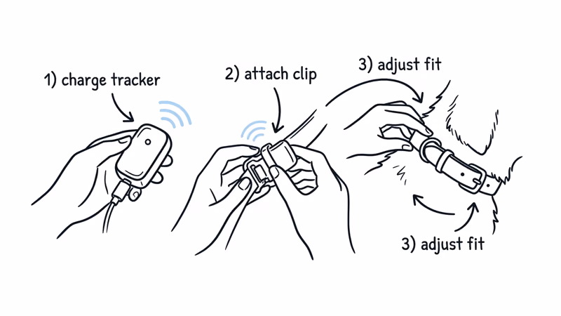 Tractive GPS tracker being set up with smartphone app for pet tracking