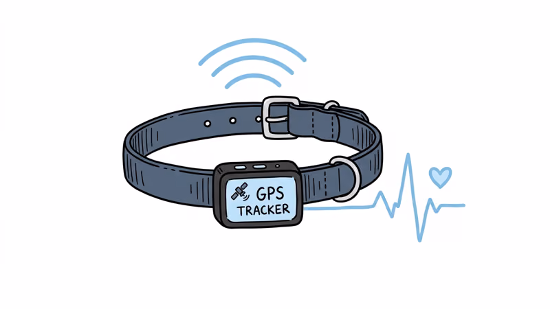 Tractive GPS DOG 6 clip-on module attached to dog collar with heart rate monitoring