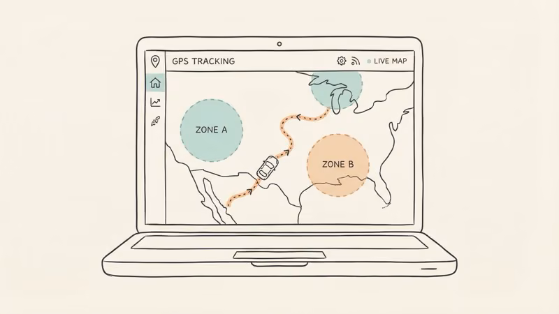 Trak-4 web dashboard showing vehicle location and route history