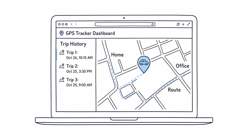 Trak-4 GPS tracker dashboard showing vehicle location and tracking history map