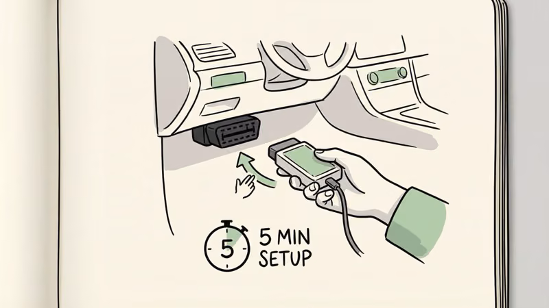 Vyncs GPS tracker plugged into a vehicle OBD-II diagnostic port