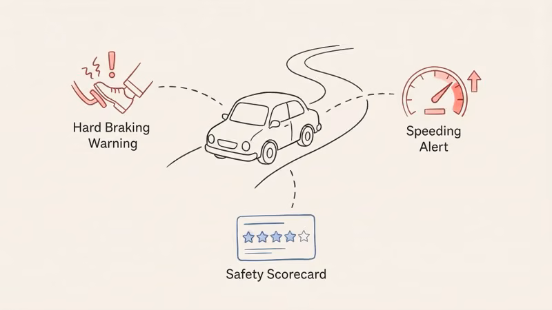 Vyncs driver safety scorecard showing braking and speed behavior metrics
