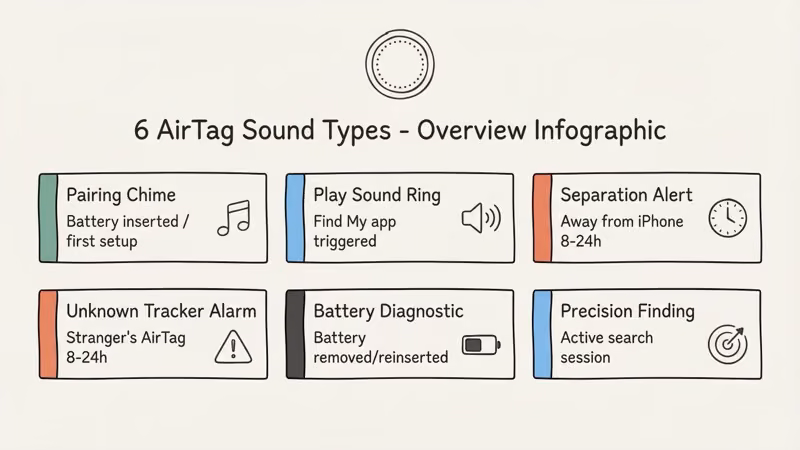 Overview of the six distinct AirTag sounds and what each one means