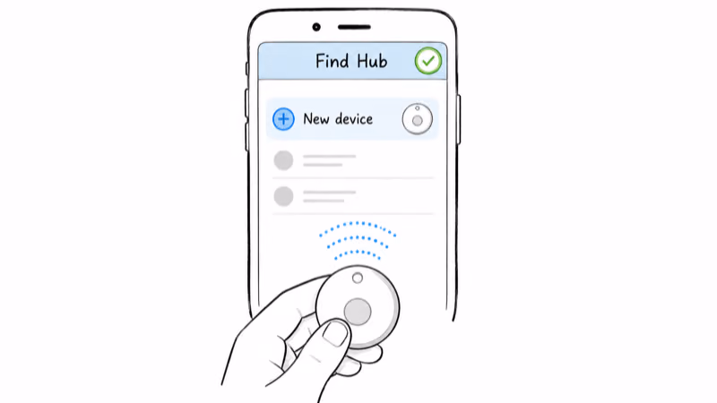 Adding a tracker tag manually from inside the Find Hub app with the New device option