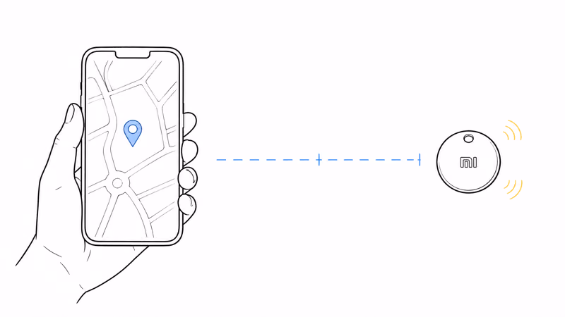 Xiaomi Tag Bluetooth range and modest buzzer test against a phone location map